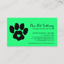 Cartão De Visita Logotipo veterinário verde pata de gato e cachorro