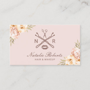 Cartão De Visita Logotipo Vintage Floral Beauty Salon - Cor-de-rosa