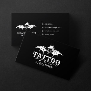 Cartão De Visita Loja de Artista de Tatuagem Preto Simples e Modern