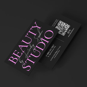 Cartão De Visita Loja de Beleza Estética Marca Rosa Vibrante Preto