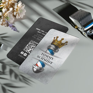 Cartão De Visita Loja de Cabelo Barbeiro Royal Crown Barber Pole QR