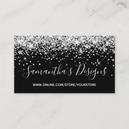 Cartão De Visita Loja Online de Brilho Prateado Sparkly Black
