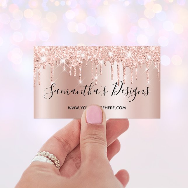 Cartão De Visita Loja online de unidades de brilho Douradas de Rosa (Pale Rose Gold Glitter Drips Ombre Online Store Business Card)