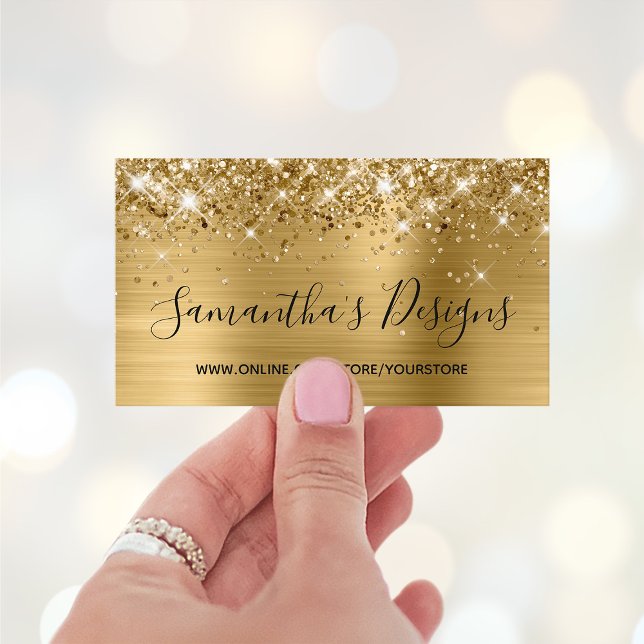 Cartão De Visita Loja Online Glittery Gold Foil (Glittery Glam Business Cards for Her)