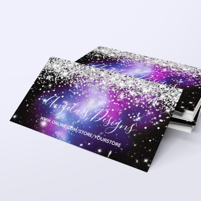 Cartão De Visita Loja Online Silver Glitter Blue Purple Galaxy (Silver Glitter Blue Purple Galaxy Online Store Business Card)