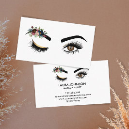 Cartão De Visita Longa Pisca Belos Olhos com Flores de Aquarela