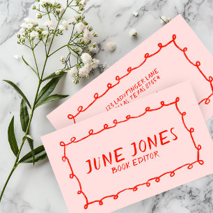 Cartão De Visita Lops (alça) feitos à mão, branco, cor-de-rosa-chic