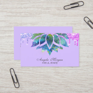 Cartão De Visita Lótus Azul Elegante com Brilho Violeta