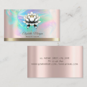 Cartão De Visita Lótus Branco Chic Tinta Holográfica Dourado Rosa