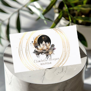 Cartão De Visita Lótus Círculos Dourados Lua Elegante