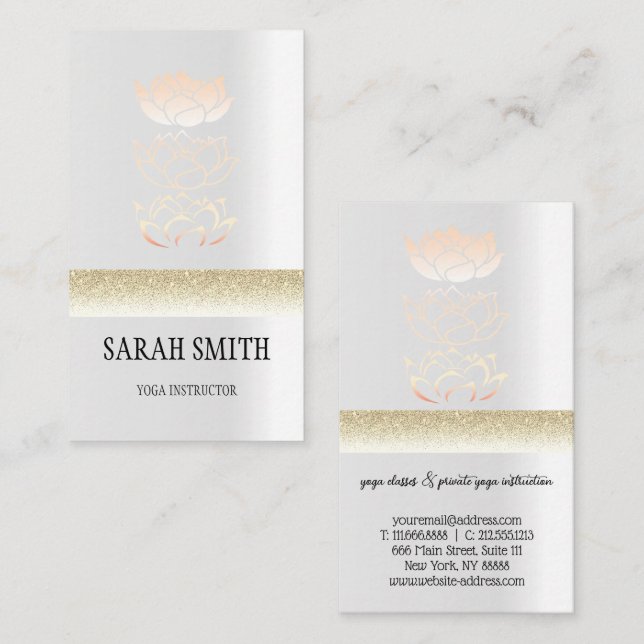 Cartão De Visita Lótus de ouro moderno (Frente/Verso)