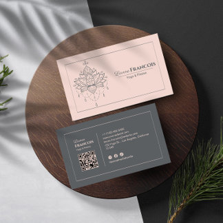 Cartão De Visita Lótus Feminino boho Yoga Pilates Código QR Rosa Ve