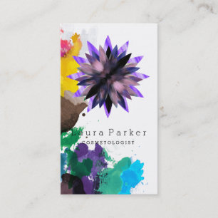 Cartão De Visita Lotus Flower Watercolor Splatter Yoga Holística Sp
