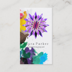 Cartão De Visita Lotus Flower Watercolor Splatter Yoga Holística Sp