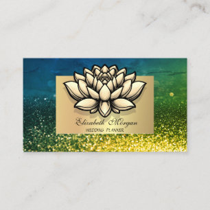 Cartão De Visita Lótus Profissional, Quadro Dourado com Bokeh Verde