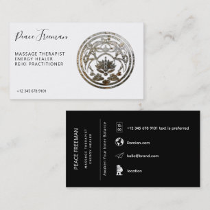 Cartão De Visita Lotus Quietude   Design Mandala Prata