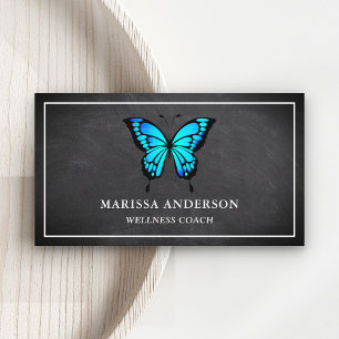 Cartão De Visita Lousa Preta Elegante Borboleta Azul