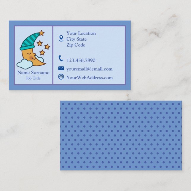 Cartão De Visita Lua Adormecida E Estrelas Amarelas Personalizado (Frente/Verso)