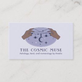 Cartão De Visita Lua e estrelas cósmicas astróficas com mãos