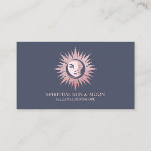 Cartão De Visita Lua Espiritual Sol Astrologia Celestial azul-marin