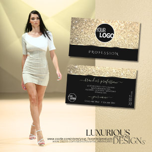 Cartão De Visita Luminosas Douradas Brilhantes Logotipo preto