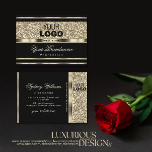 Cartão De Visita Luminosas Douradas e pretas luxuosas Logotipo mode