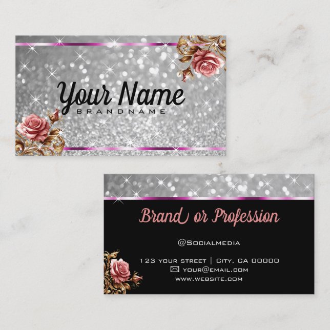 Cartão De Visita Luminosas para Rosa de luxo - Luminosas Estrelas Q (Frente/Verso)