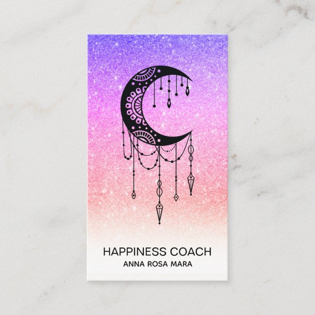 Cartão De Visita *~* Luna Crescent Moon Talisman Shaman Glitter (Frente)