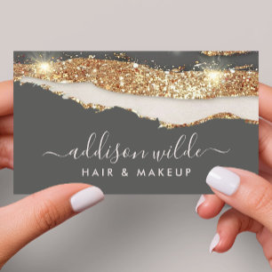 Cartão De Visita Luxe Carvão Cinza E Dourado Glitter Script Tendênc