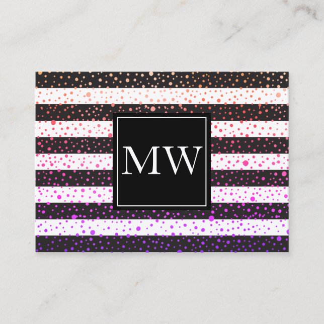 Cartão De Visita Luxe Pontos Coloridos Monograma Black Stripes (Frente)