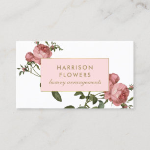 Cartão De Visita Luxe Vintage Florals Rosa e Branco