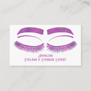 Cartão De Visita Lúxo Aquarela Eyelash e Beleza de Ouro, Roxo