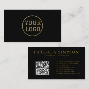 Cartão De Visita Luxo Black Gold Logotipo Personalizado Código QR E