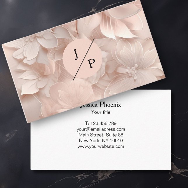 Cartão De Visita Luxo, Blush-Beige, Círculo, Flor, Salão (Luxury, Blush-Beige, Flower, Salon Square Business Card)