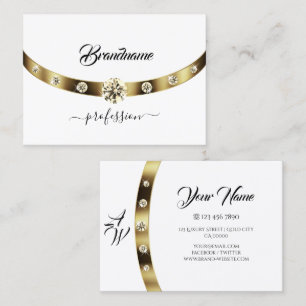 Cartão De Visita Luxo Branco com Monograma de Diamantes Brilhantes