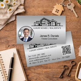 Cartão De Visita Luxo Cinza Prata Imobiliário Chic Profissional