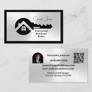 Cartão De Visita Luxo Código QR Preto e Prata Imóveis Foto Realista