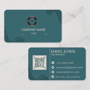 Cartão De Visita Luxo Código QR Profissional Azul Turquesa e Creme 