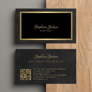 Cartão De Visita Lúxo de código QR preto e dourado elegante