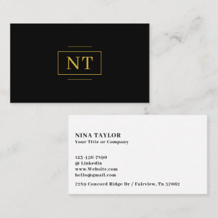 Cartão De Visita Luxo Dourado 2 Monograma Inicial Preto Minimizado