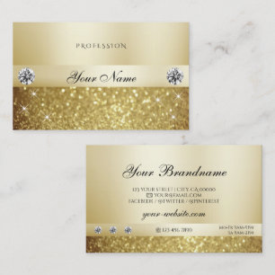 Cartão De Visita Luxo Dourado Brilhante com Brilho e Diamantes Mode