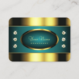 Cartão De Visita Luxo Dourado e Teal com Diamantes Profissionais