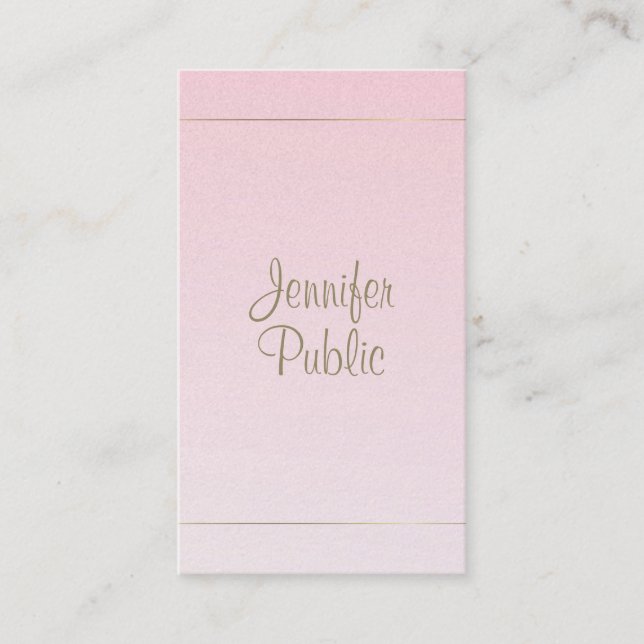 Cartão De Visita Luxo Dourado Rosa  de Caligrafia Manuscrita (Frente)