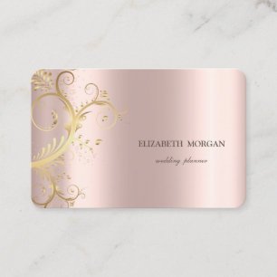 Cartão De Visita Luxo Elegante Redemoinhos Dourados em Rosa Dourado