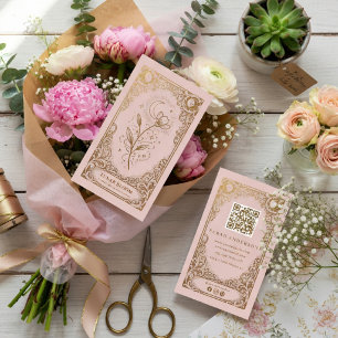Cartão De Visita Luxo Floral Bege Róseo Dourado Botânico Branding