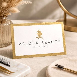 Cartão De Visita Luxo Floral Dourado Artista de Cílios Beleza