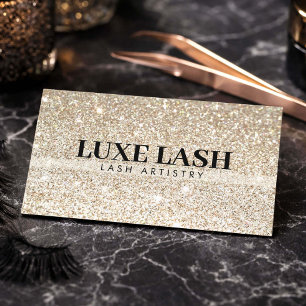 Cartão De Visita Luxo Glitter Dourado Artista de Cílios Minimalista