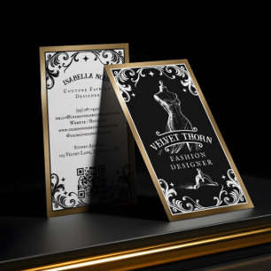 Cartão De Visita Luxo Gótico Vintage Preto Dourado Designer de Moda