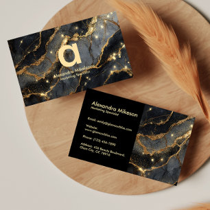 Cartão De Visita Luxo Mármore Escuro Dourado Profissional Negócios