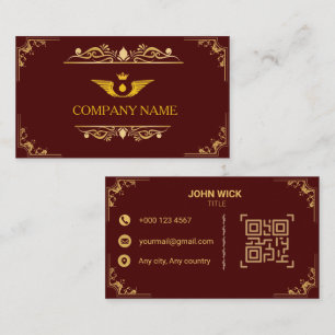 Cartão De Visita Luxo Marrom Real e Dourado Ornamental